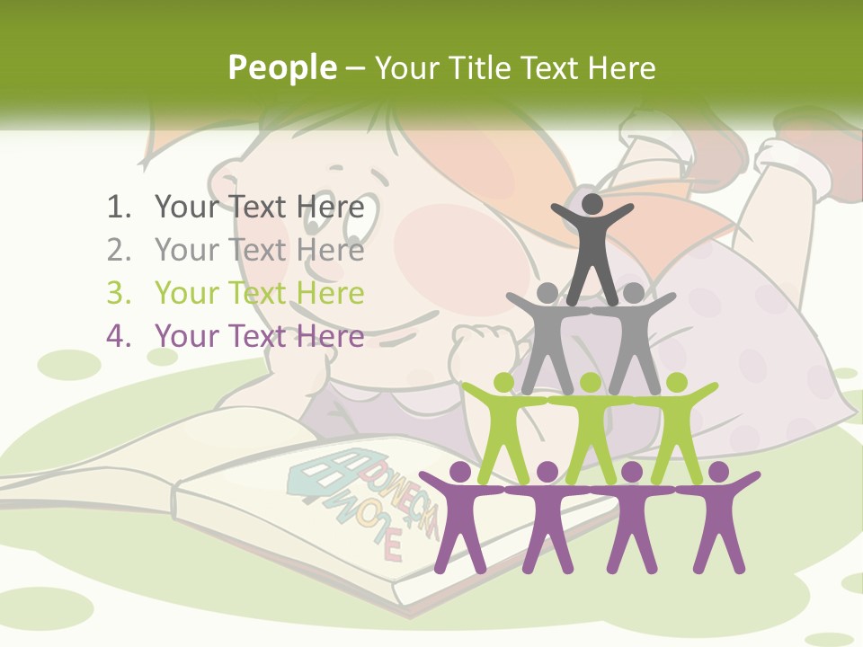 Cartoon Girl Reading A Book PowerPoint Template