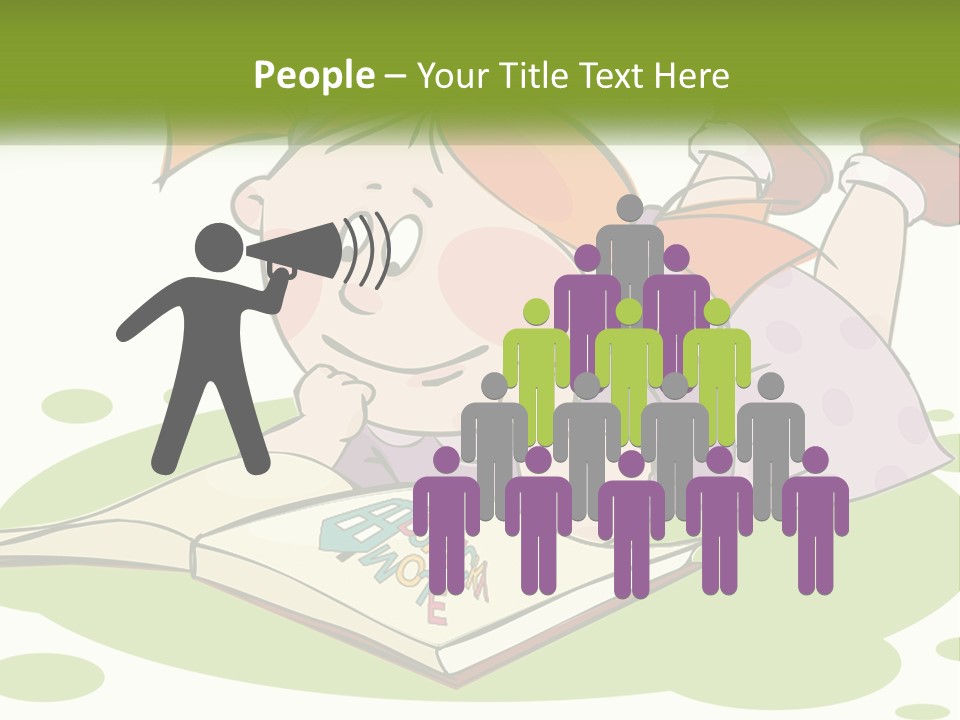 Cartoon Girl Reading A Book PowerPoint Template