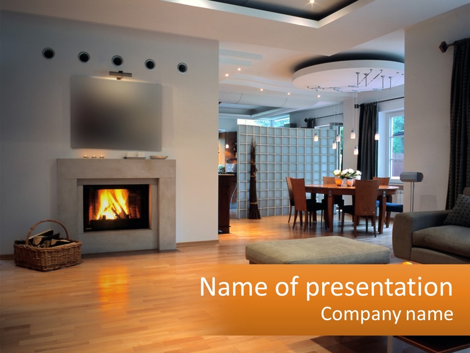 Fireplace In The Hall PowerPoint Template
