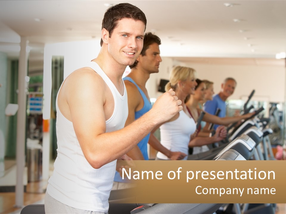 Group Of People On A Treadmill PowerPoint Template