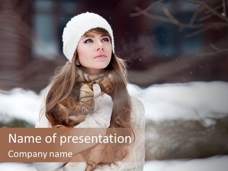 Girl Outdoors In Winter PowerPoint Template