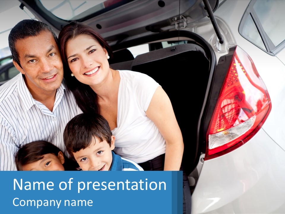 Big Family By The Car PowerPoint Template