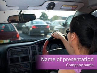 Girl In A Car In A Traffic Jam PowerPoint Template