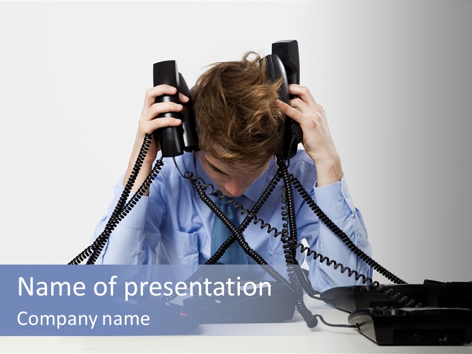 Headache From Phone Calls PowerPoint Template