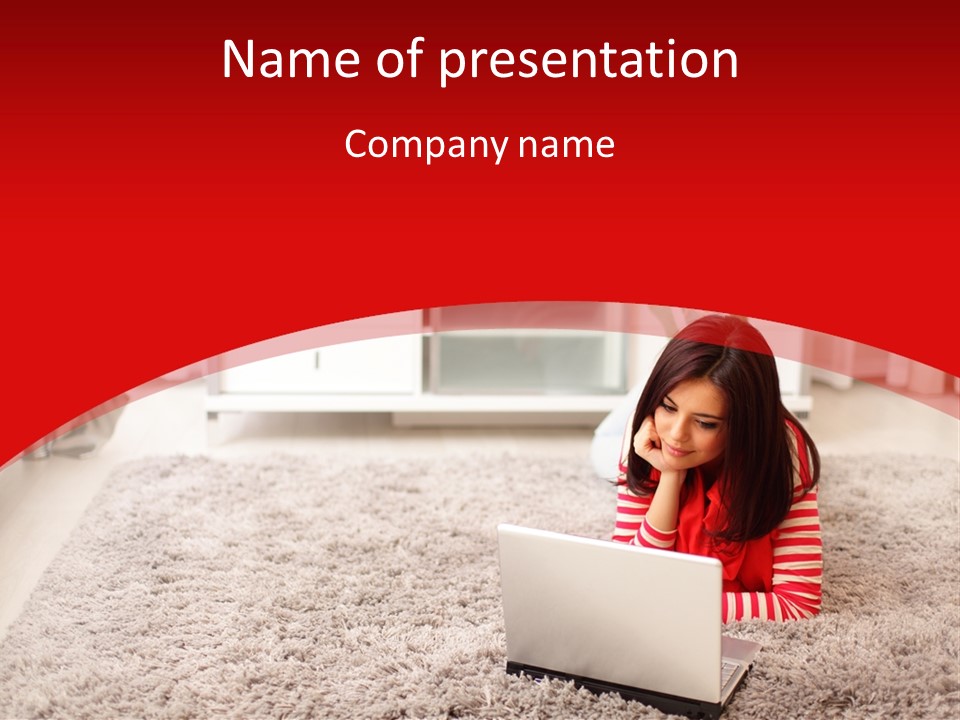 Girl With A Laptop PowerPoint Template
