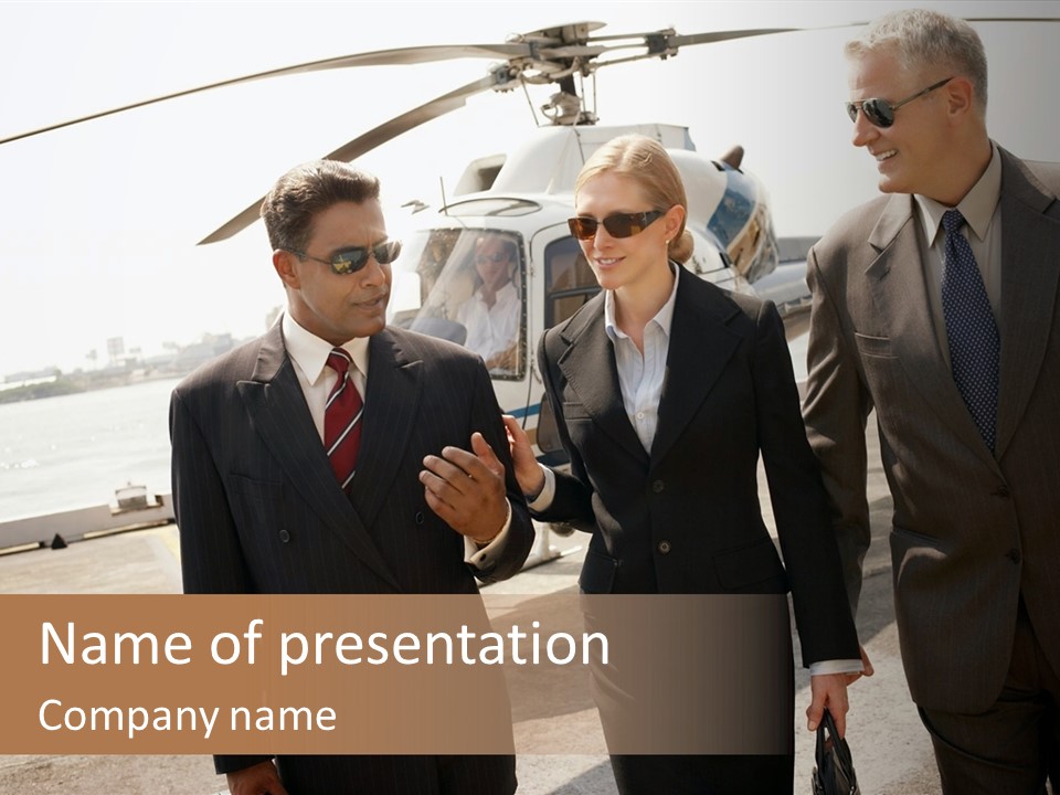 Business Team And Helicopter PowerPoint Template