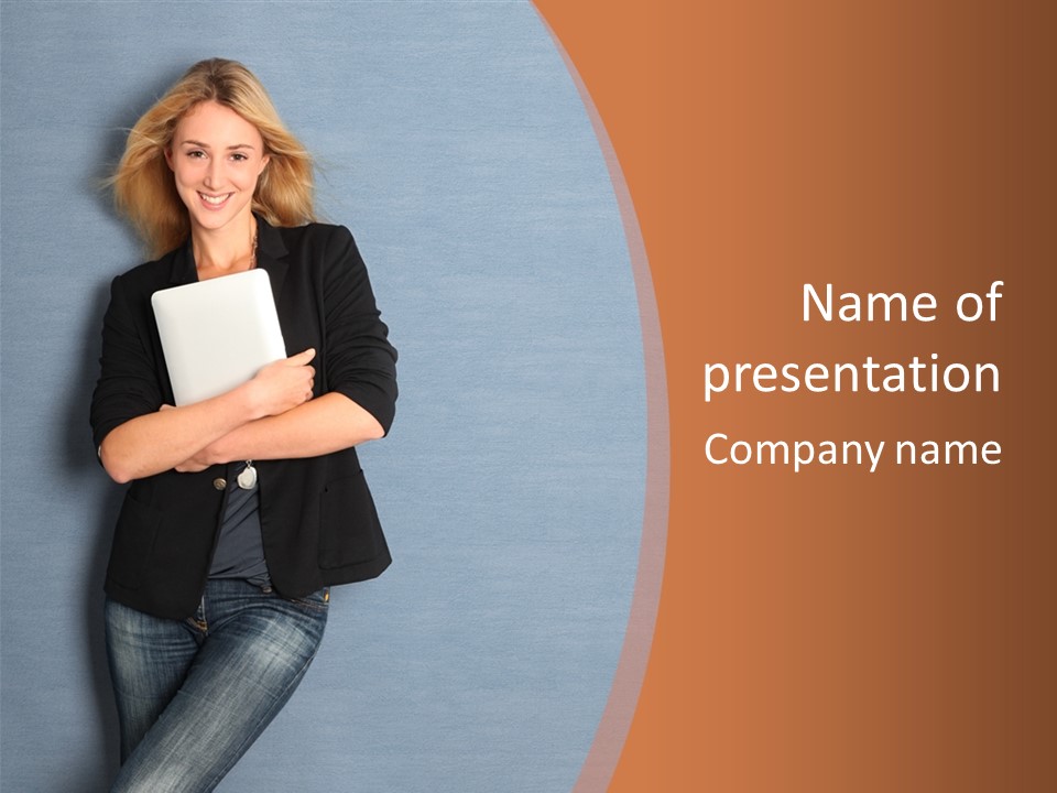 Girl With A Tablet PowerPoint Template