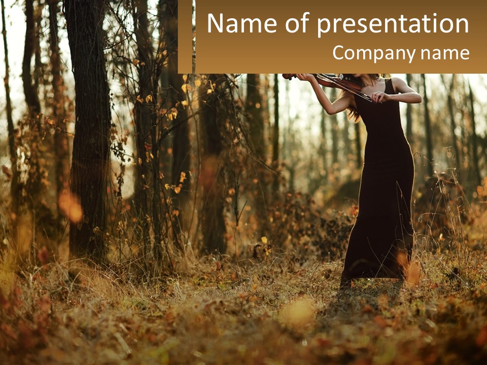 Girl Playing The Violin In The Woods PowerPoint Template