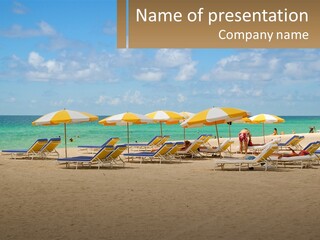 Beach, Sunbed With Umbrellas PowerPoint Template