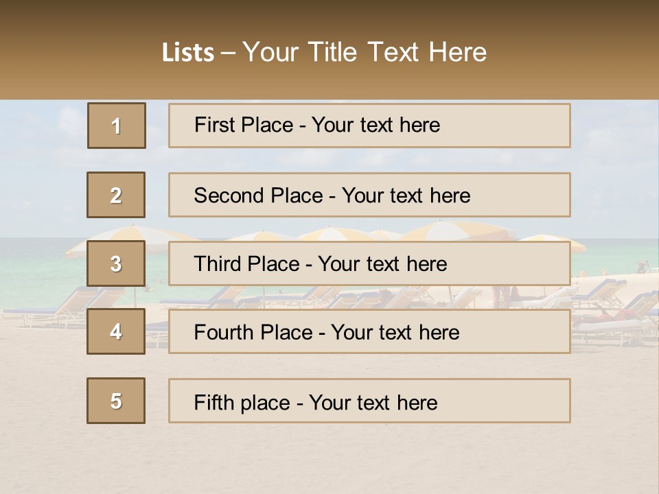 Beach, Sunbed With Umbrellas PowerPoint Template