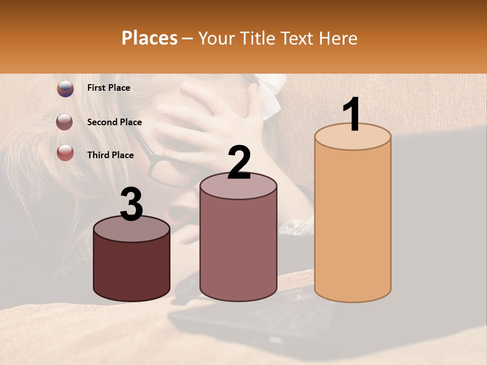 Schoolgirl At Laptop PowerPoint Template