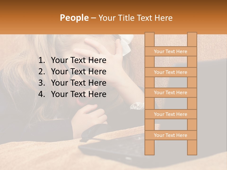 Schoolgirl At Laptop PowerPoint Template