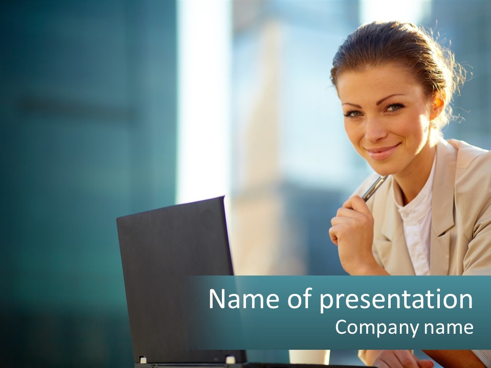 Girl With Laptop PowerPoint Template