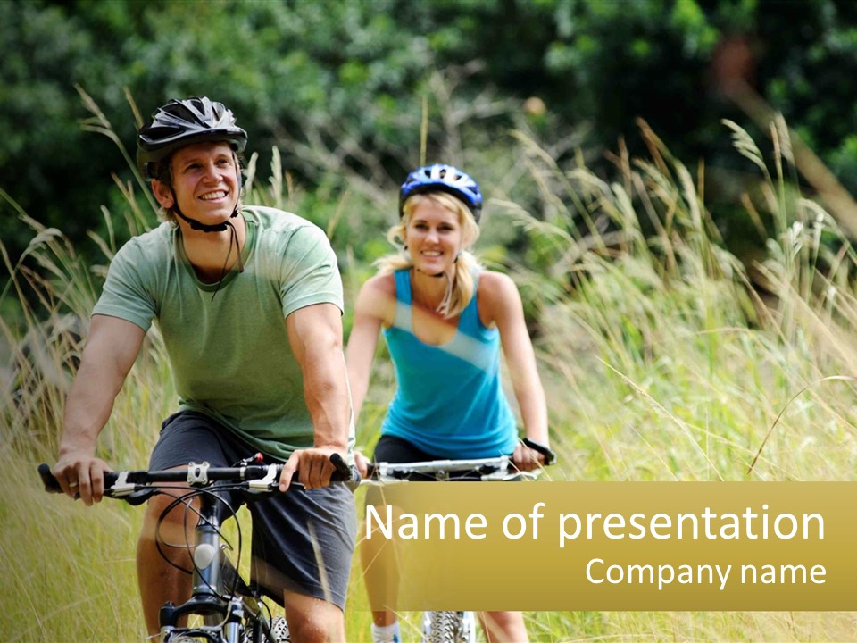 Girl And Boy On Bicycles PowerPoint Template