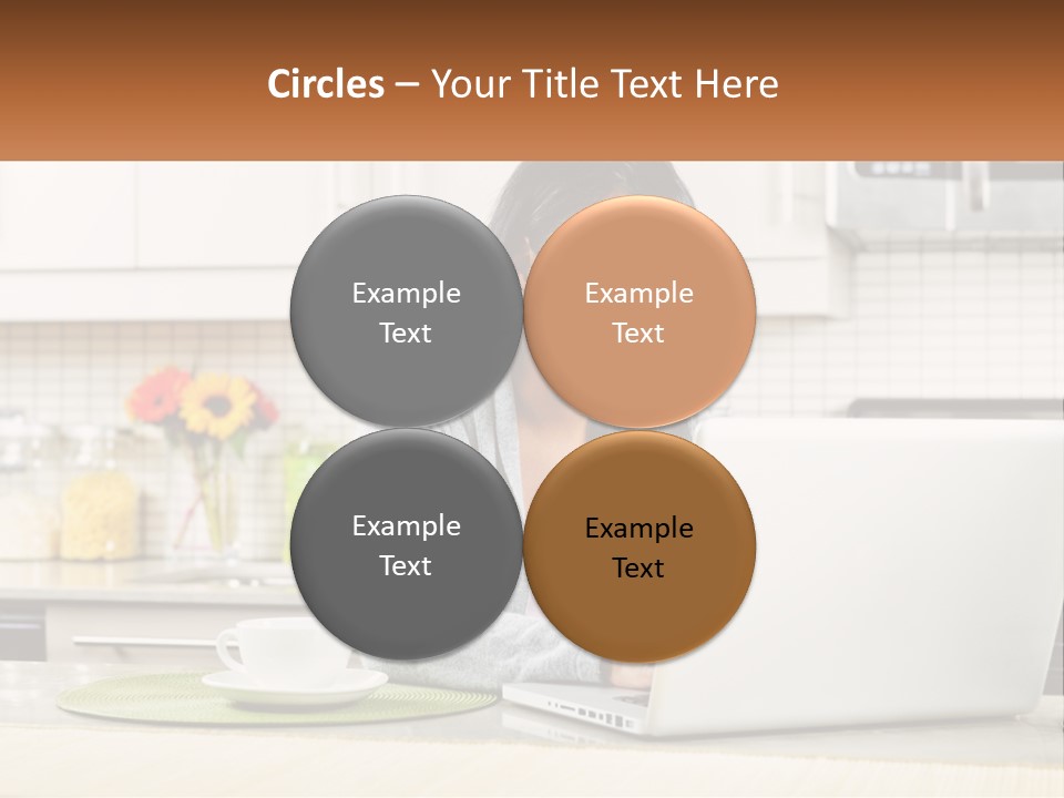 Girl At The Laptop In The Kitchen PowerPoint Template