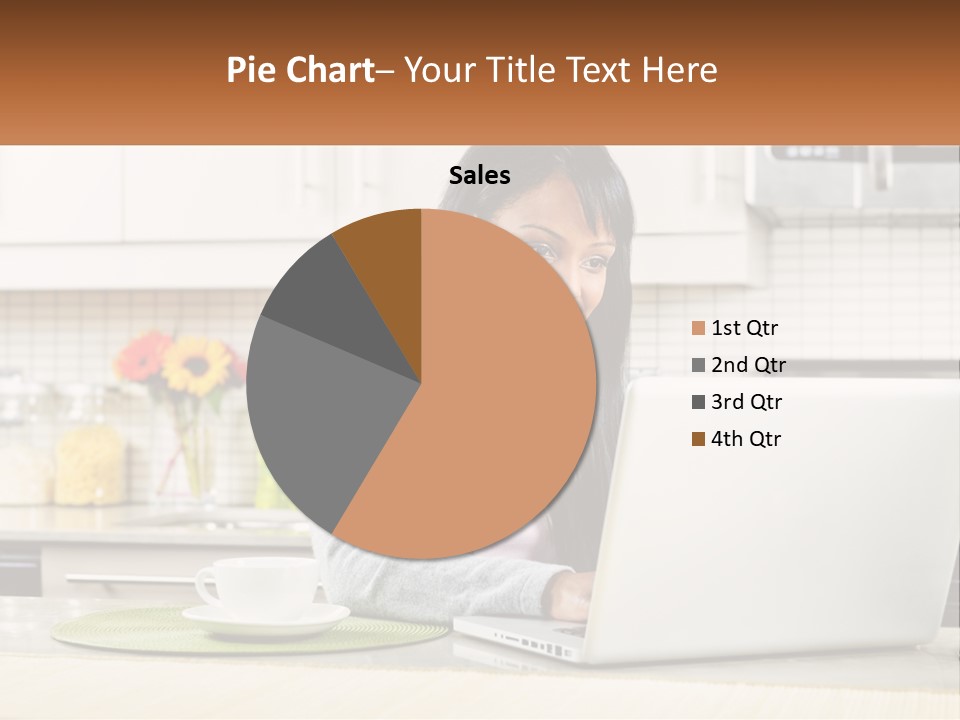 Girl At The Laptop In The Kitchen PowerPoint Template