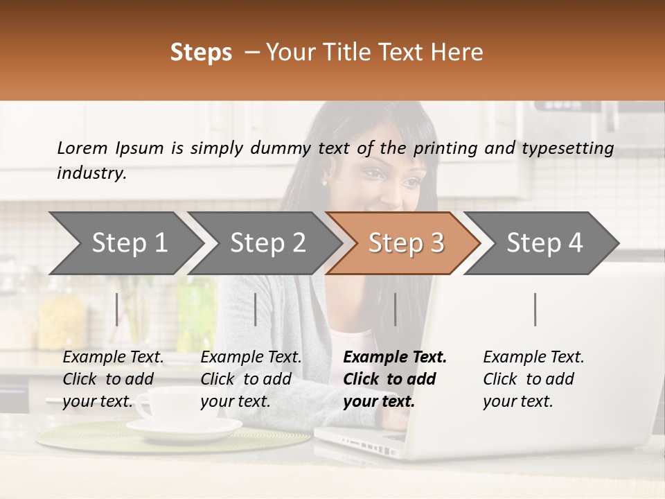 Girl At The Laptop In The Kitchen PowerPoint Template