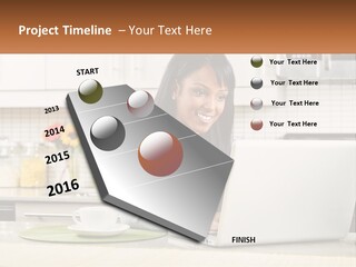 Girl At The Laptop In The Kitchen PowerPoint Template