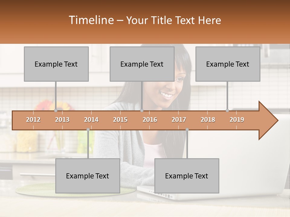 Girl At The Laptop In The Kitchen PowerPoint Template