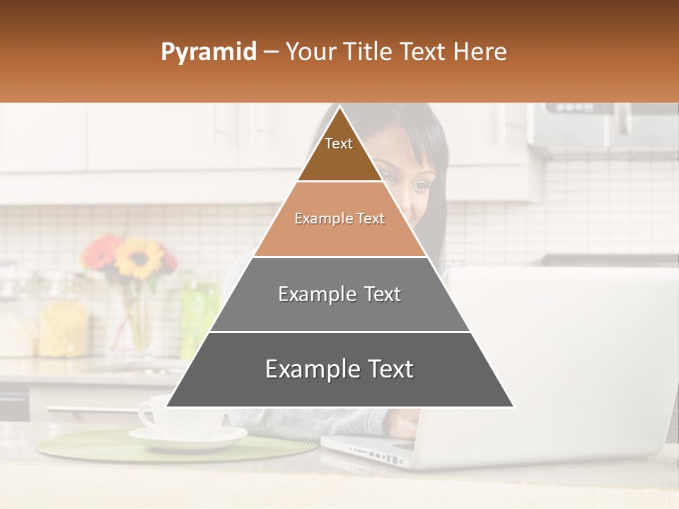 Girl At The Laptop In The Kitchen PowerPoint Template