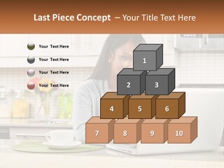 Girl At The Laptop In The Kitchen PowerPoint Template