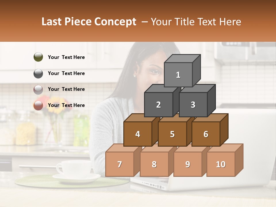 Girl At The Laptop In The Kitchen PowerPoint Template