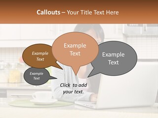 Girl At The Laptop In The Kitchen PowerPoint Template