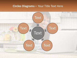 Girl At The Laptop In The Kitchen PowerPoint Template