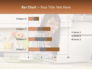 Girl At The Laptop In The Kitchen PowerPoint Template