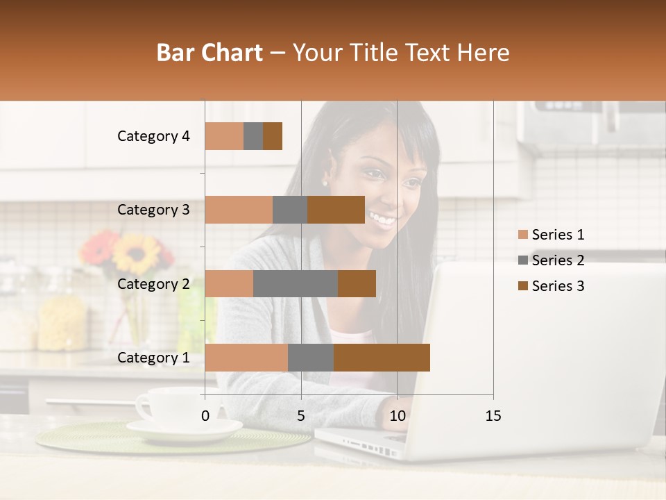 Girl At The Laptop In The Kitchen PowerPoint Template