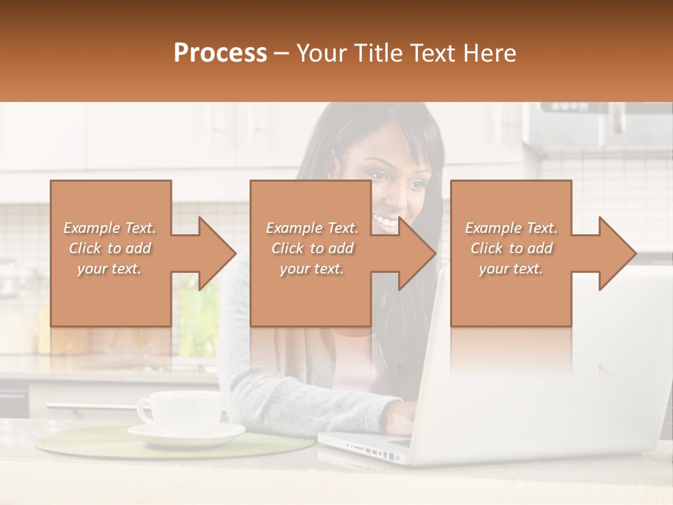 Girl At The Laptop In The Kitchen PowerPoint Template