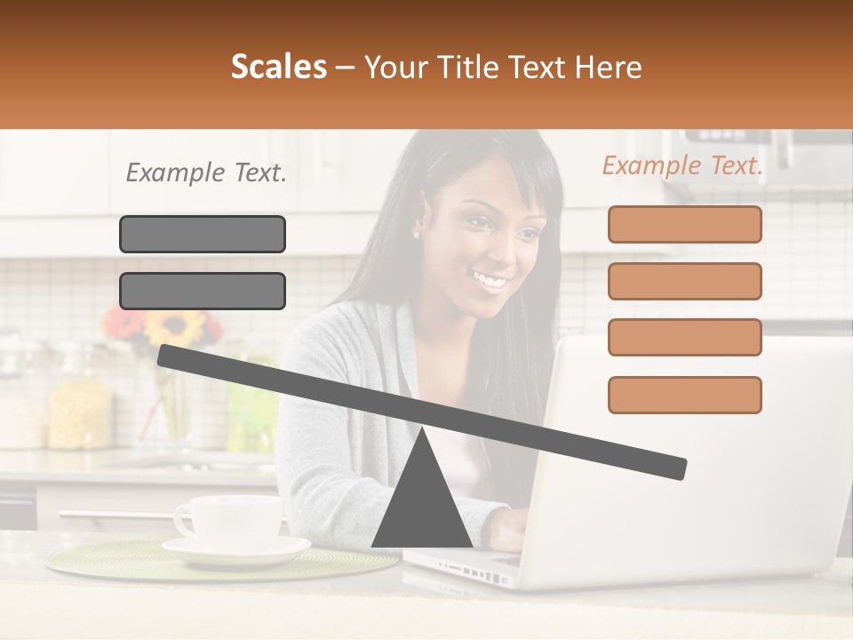 Girl At The Laptop In The Kitchen PowerPoint Template