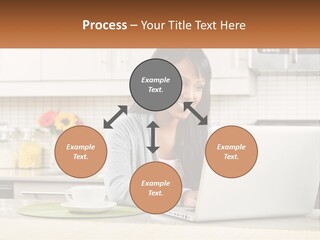 Girl At The Laptop In The Kitchen PowerPoint Template