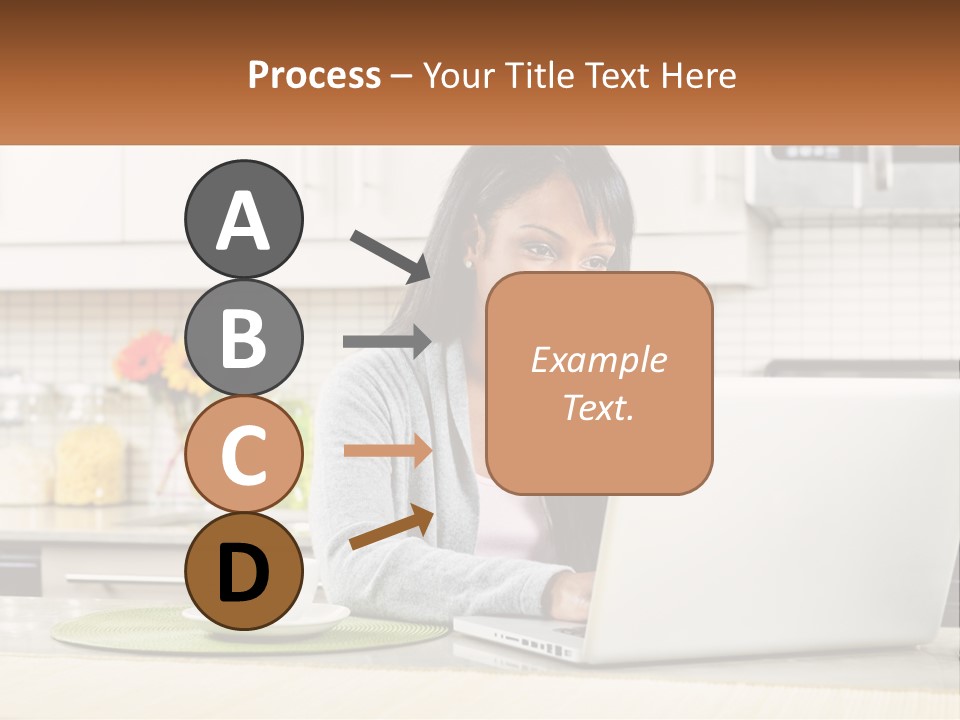 Girl At The Laptop In The Kitchen PowerPoint Template