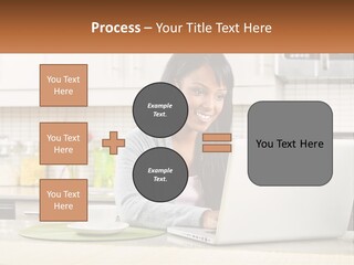 Girl At The Laptop In The Kitchen PowerPoint Template