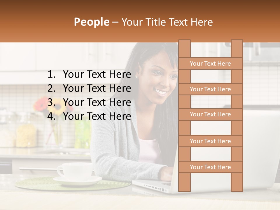 Girl At The Laptop In The Kitchen PowerPoint Template