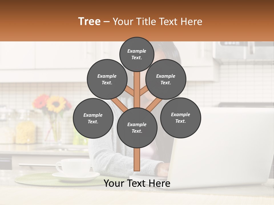 Girl At The Laptop In The Kitchen PowerPoint Template