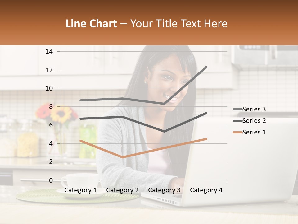 Girl At The Laptop In The Kitchen PowerPoint Template