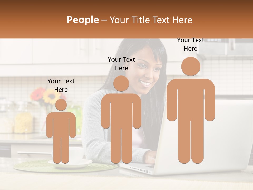 Girl At The Laptop In The Kitchen PowerPoint Template