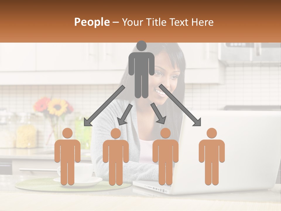 Girl At The Laptop In The Kitchen PowerPoint Template