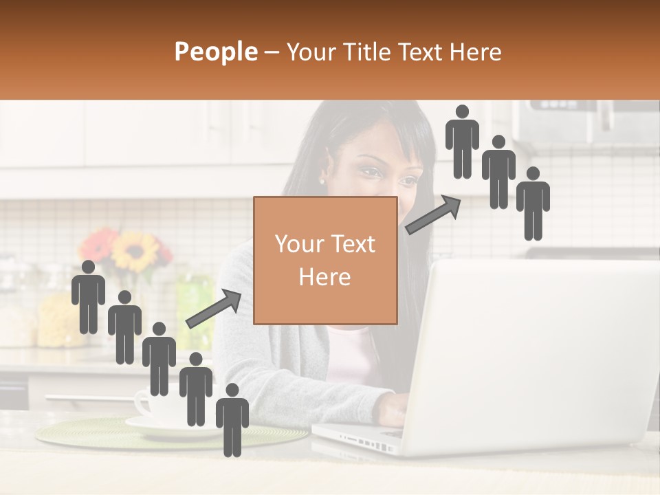 Girl At The Laptop In The Kitchen PowerPoint Template