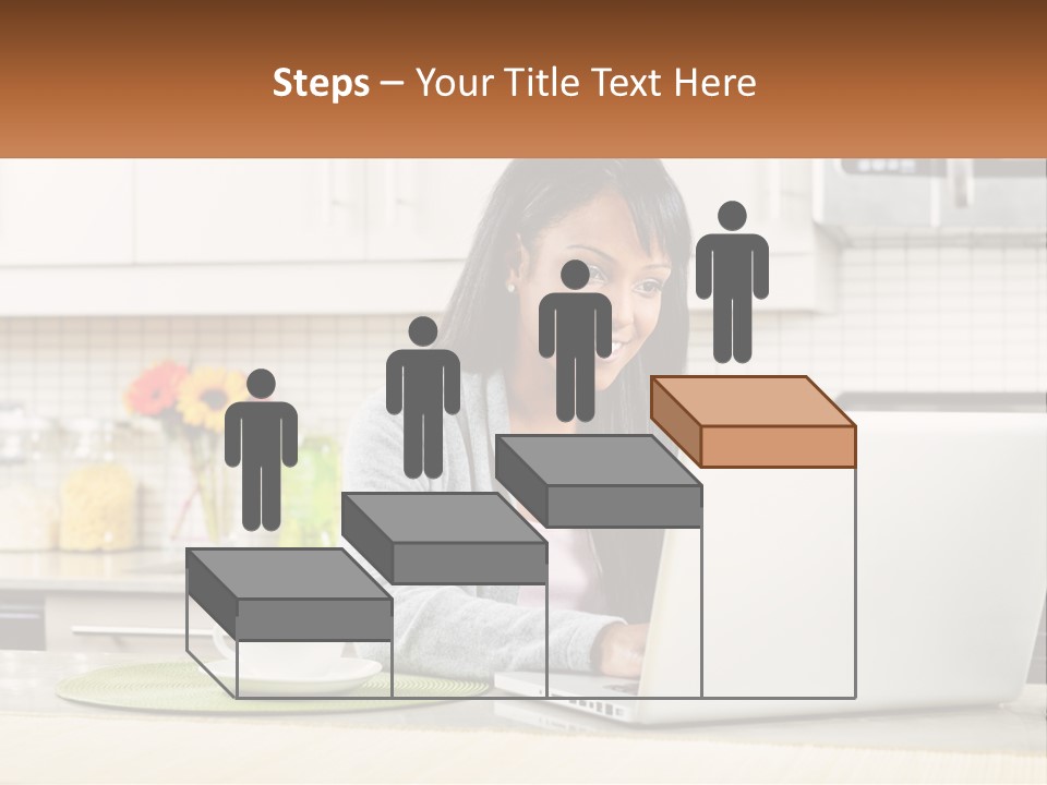 Girl At The Laptop In The Kitchen PowerPoint Template