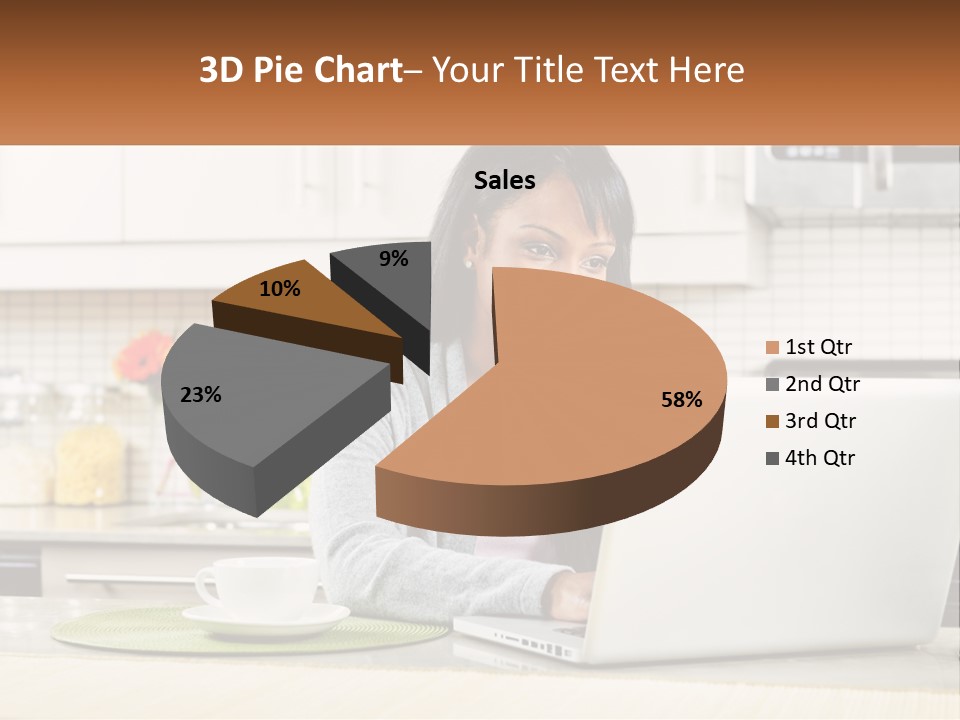 Girl At The Laptop In The Kitchen PowerPoint Template