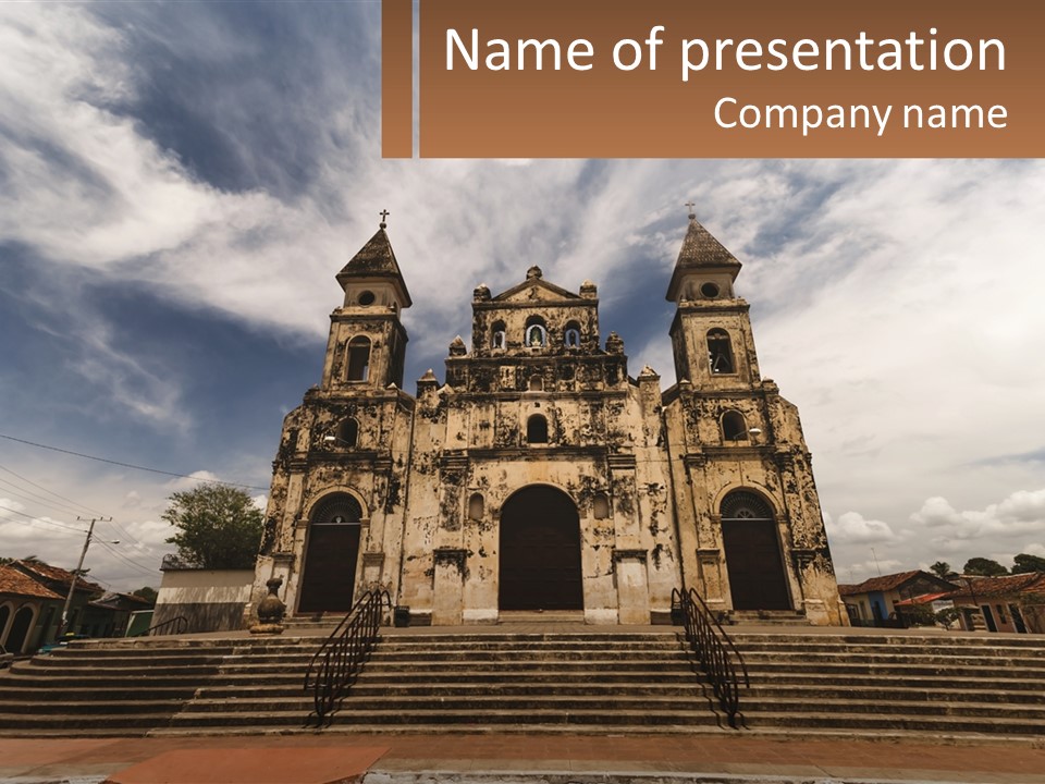 Stone Spanish Colonial Church In Granada PowerPoint Template