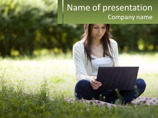 Girl With Laptop In Nature PowerPoint Template