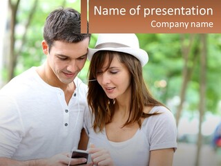 A Guy And A Girl Are Listening To Music PowerPoint Template