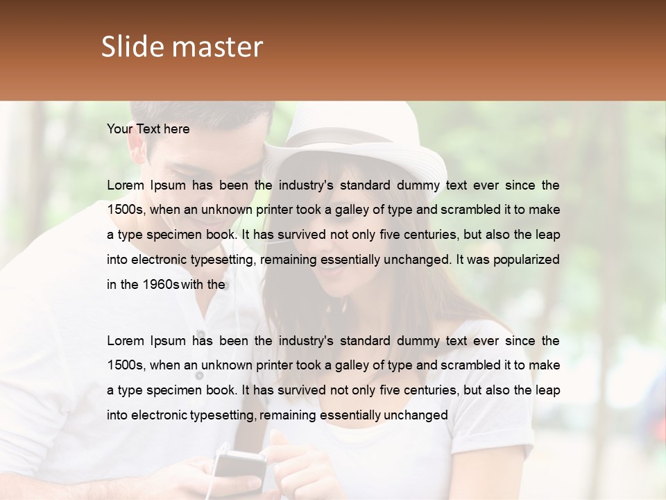 A Guy And A Girl Are Listening To Music PowerPoint Template