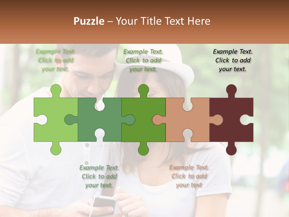 A Guy And A Girl Are Listening To Music PowerPoint Template