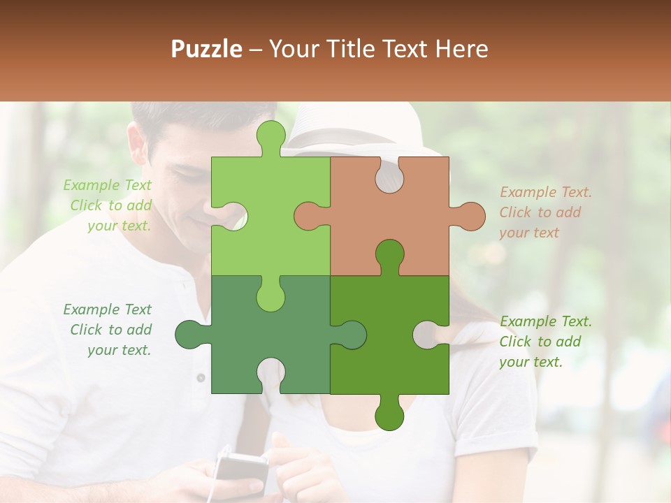 A Guy And A Girl Are Listening To Music PowerPoint Template