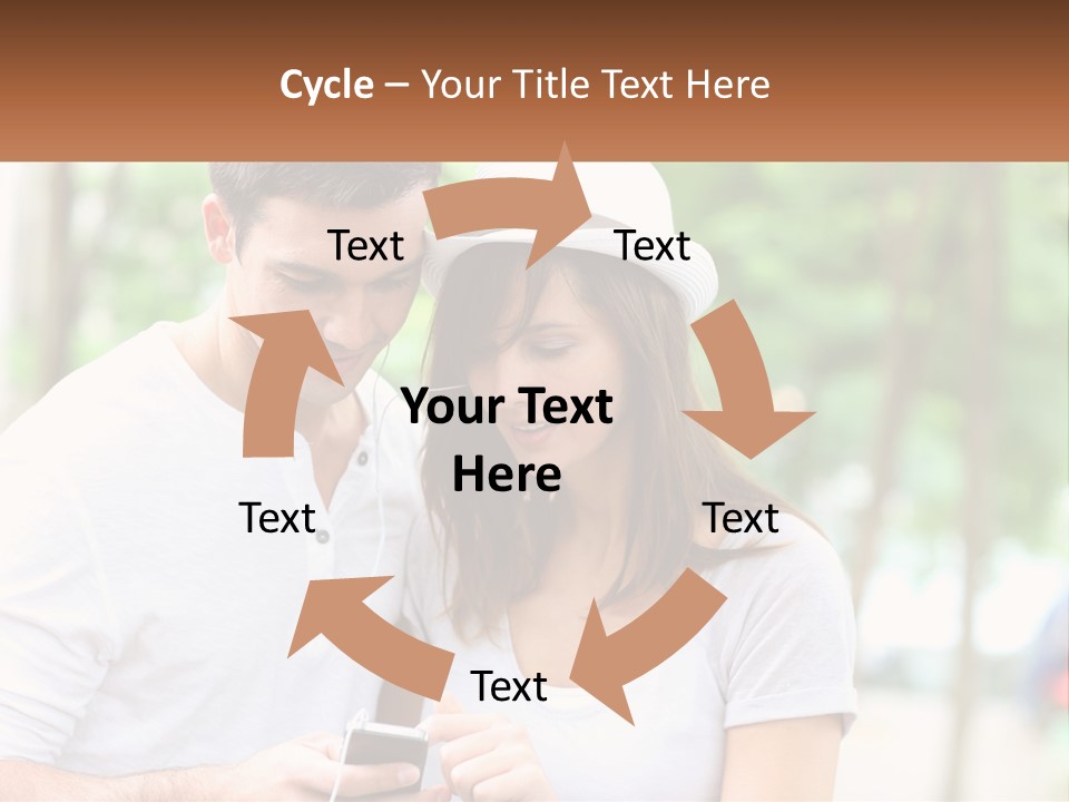 A Guy And A Girl Are Listening To Music PowerPoint Template